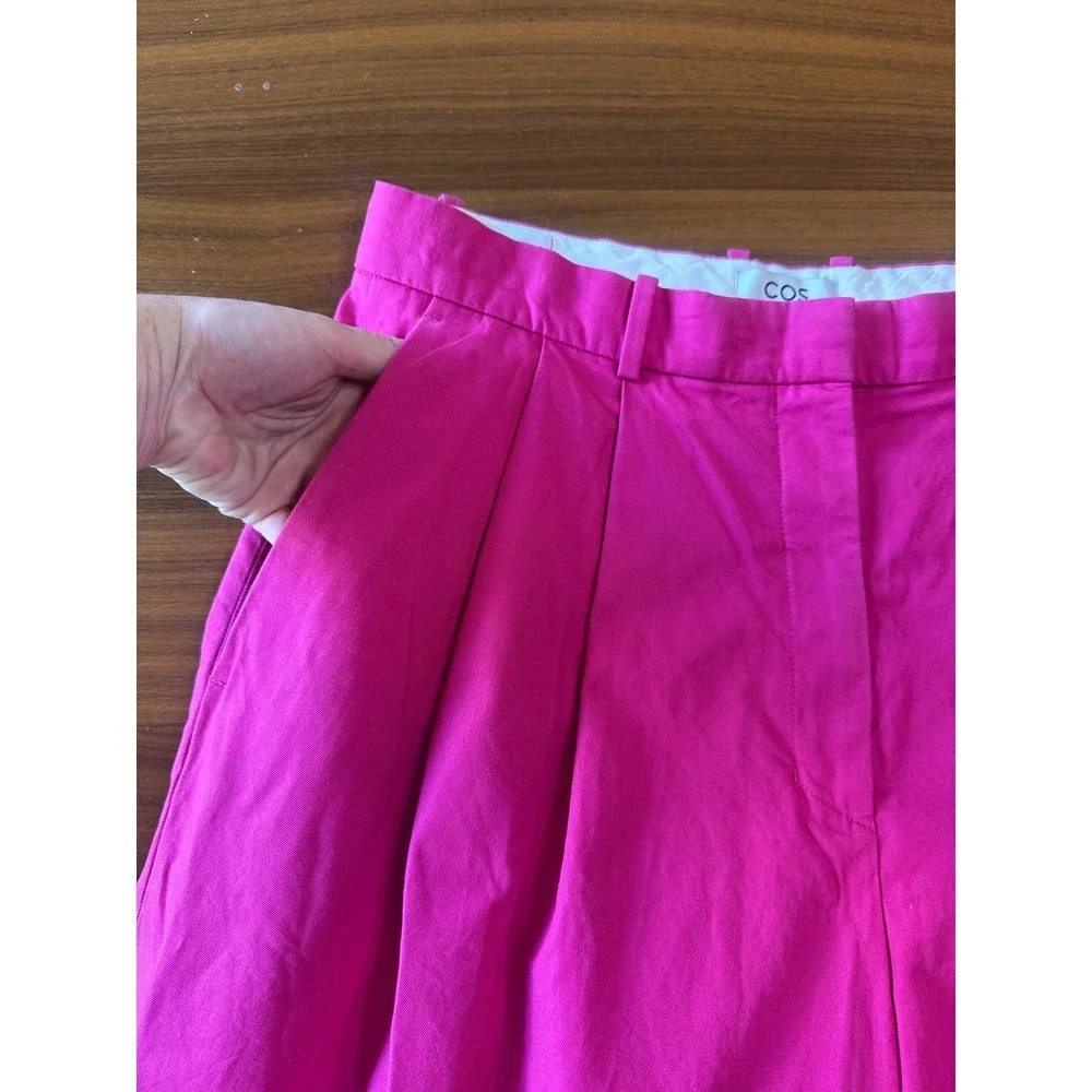 COS Pleated Wide Leg Trousers 100% Cotton Size 12 Pink Statement Minimalist